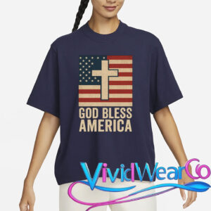 God Bless America Vintage Cross American Flag T-Shirt