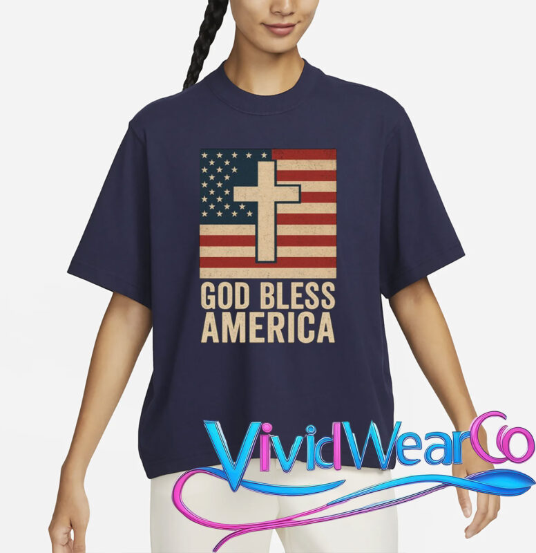 God Bless America Vintage Cross American Flag T-Shirt