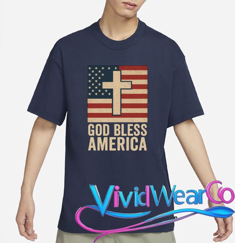 God Bless America Vintage Cross American Flag T-Shirt