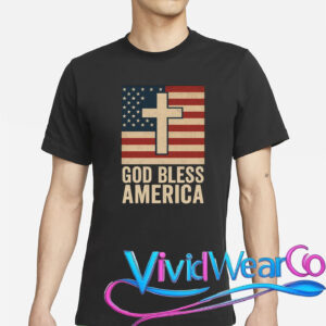 God Bless America Vintage Cross American Flag T-Shirt