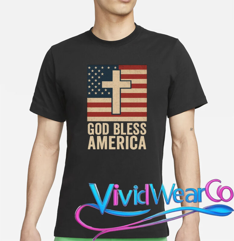 God Bless America Vintage Cross American Flag T-Shirt