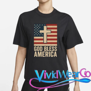 God Bless America Vintage Cross American Flag T-Shirt