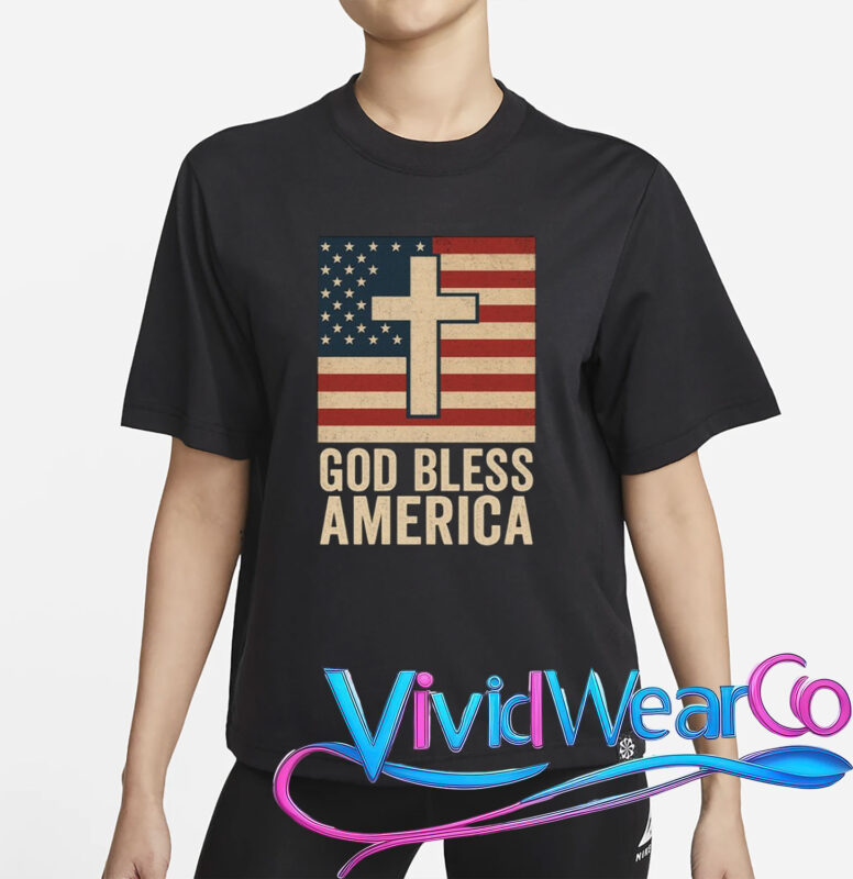 God Bless America Vintage Cross American Flag T-Shirt